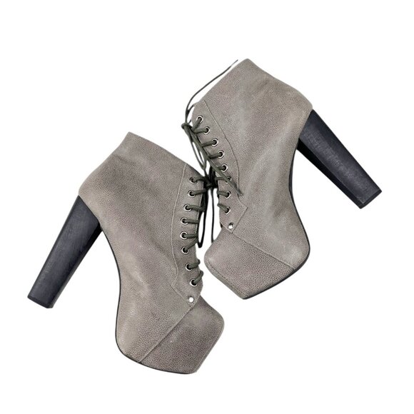 Jeffrey Campbell Havana Last Lita Greige Leather Upper Ankle Booties Size 6.5 M - Picture 4 of 16